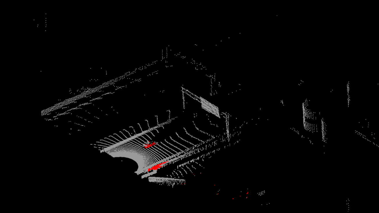 Segmented point cloud showing cars and background. 