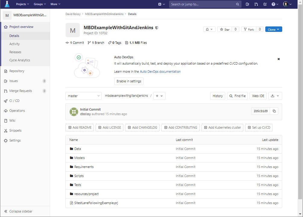 A screenshot of the GitLab dashboard where the empty project was updated with the contents that were pushed previously.