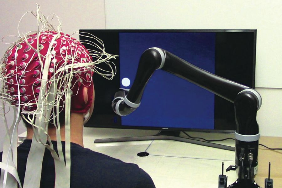 A non-invasive brain-computer interface (BCI). Image credit: Carnegie Mellon University