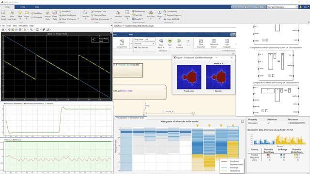 Fixed-Point Designer provides data types and tools for developing fixed and floating point algorithms in MATLAB code, Simulink models, and Stateflow charts. It optimizes your algorithm for numeric efficiency, reducing the hardware resources required.