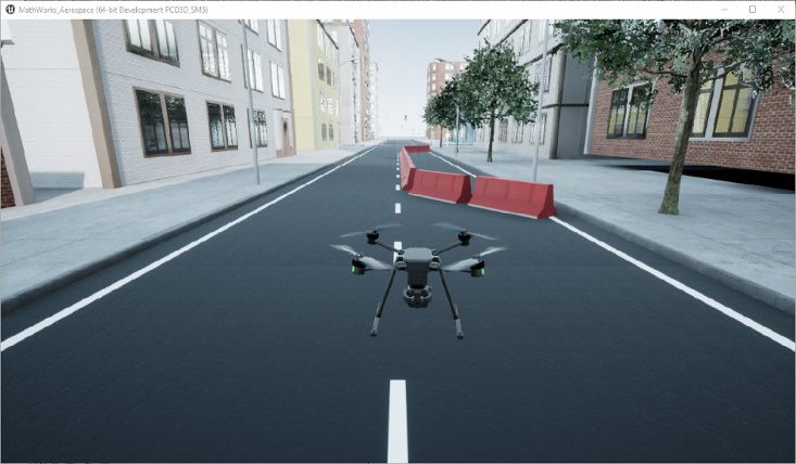 Figure 2: High-fidelity drone simulation using Simulation 3D Scene Configuration block