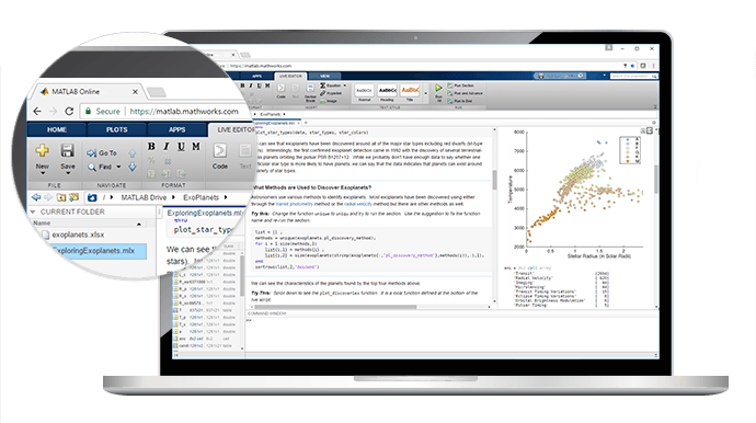Access to MATLAB and Simulink from any standard web browser, with no downloads or installations required.