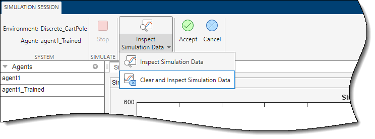 Simulation toolstrip tab showing the option to Clear and Inspect Simulation Data