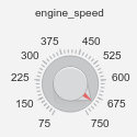 The Knob block connected to the engine_speed parameter showing a minimum value of 75 and a maximum value of 750 in increments of 75.